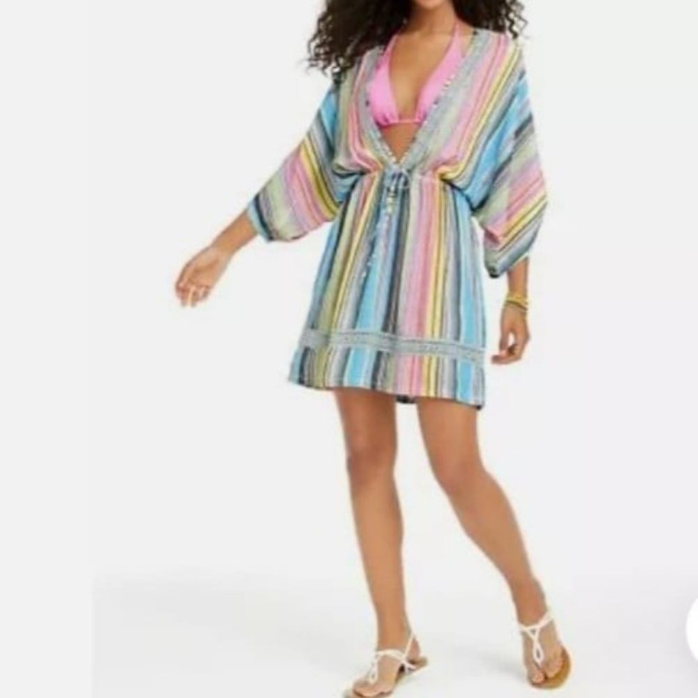 Dotti Striped Dress Cover-up - Blue and Gray